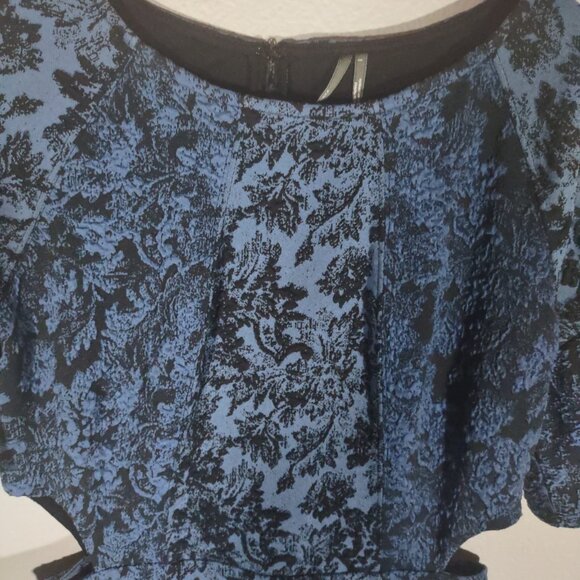 Anthropologie Jacquard Blue & Black Cut-Out Mini Dress NWT Size 10 - Picture 11 of 14